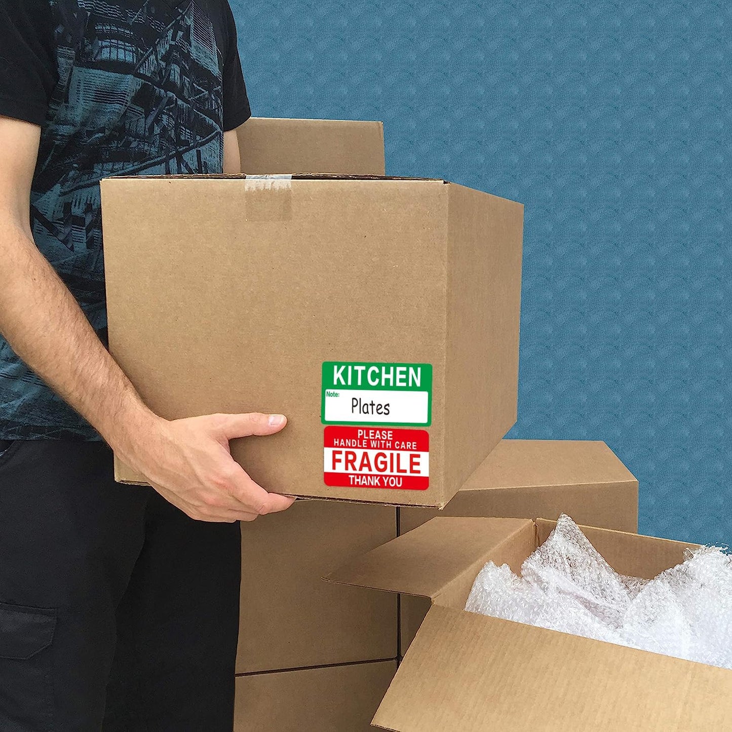 300 Count 3.5 x 2 Large Home Moving Packing Box Labels for 3-4 Bedroom House with Writable Notes Areas, 7 Color Coded Moving Labels for Boxes + Fragile Moving Stickers
