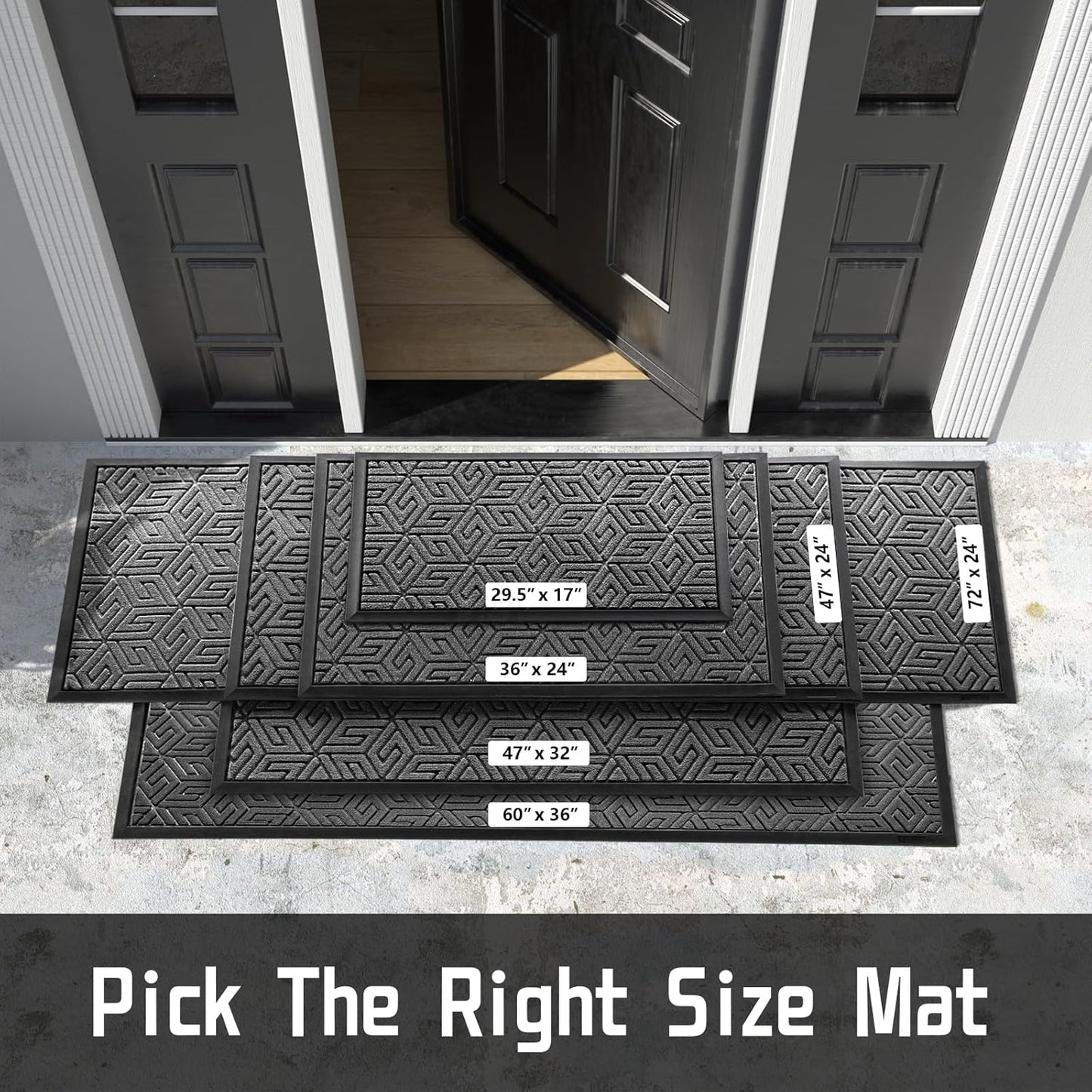 Yimobra Doormat Outdoor Entrance 29.5x17, All-Weather Waterproof Outdoor Mats for Front Door, Non Slip Welcome Door Mat for Patio Proch Outside Entryway Indoor, Black