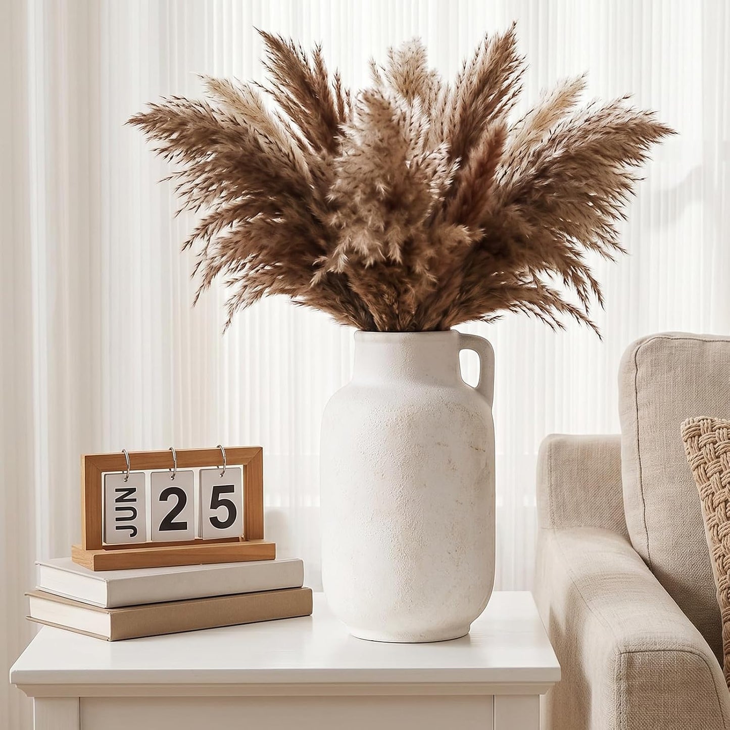 CUCUMI Ceramic Vase Set of 5, Home Decor Farmhouse Décor Handmade Pottery Vases for Pampas Grass, Dried Fresh Flowers, Table, Living Room, Kitchen, Shelf, Entryway Mantel Neutral Tones