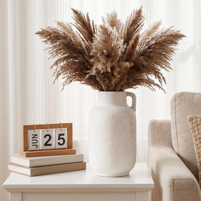 CUCUMI Ceramic Vase Set of 5, Home Decor Farmhouse Décor Handmade Pottery Vases for Pampas Grass, Dried Fresh Flowers, Table, Living Room, Kitchen, Shelf, Entryway Mantel Neutral Tones