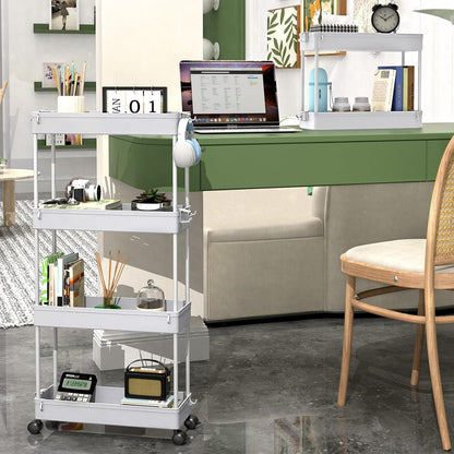 SPACEKEEPER Slim Rolling Storage Cart 4 Tier Bathroom Organizer Cart Mobile Shelving Unit Slide Out Utility Cart for Kitchen, Bthroom, Makeup, Craft, Laundry Narrow Places, Black