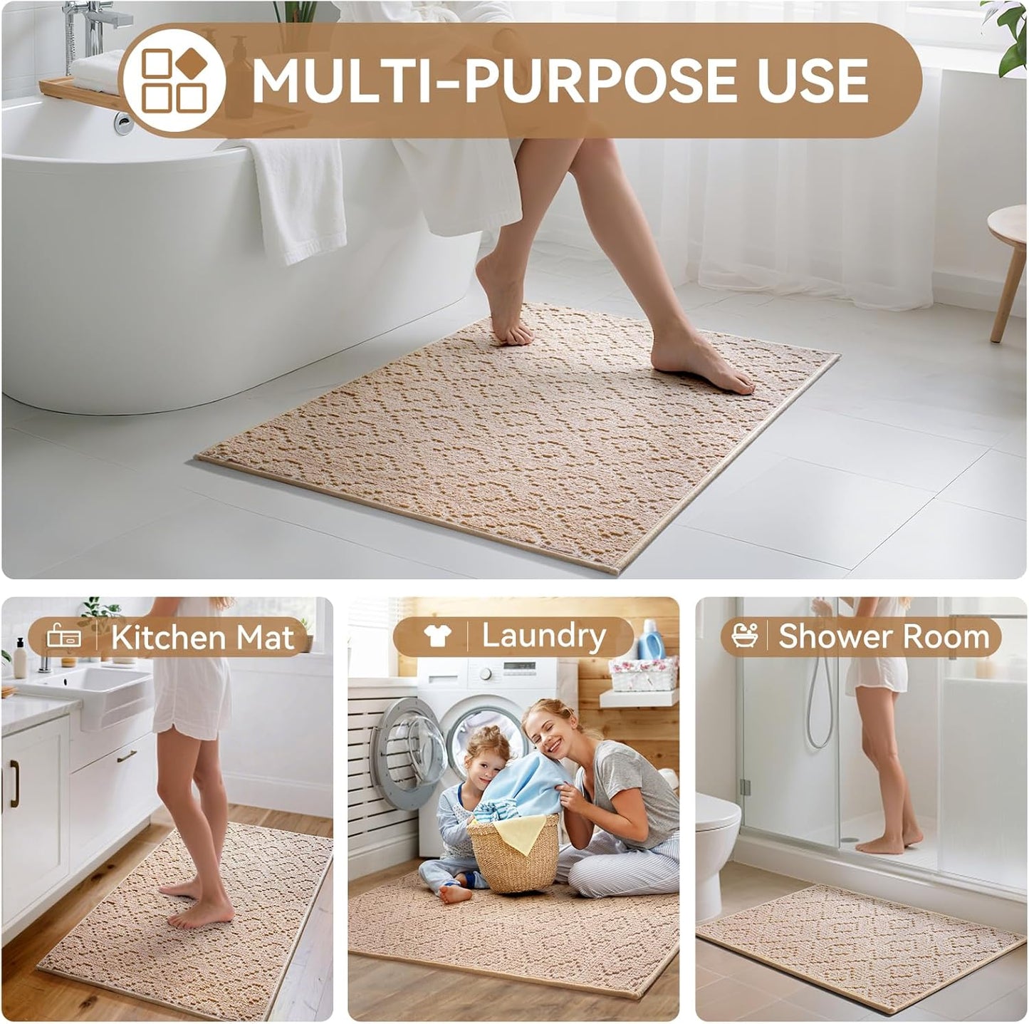 YDKGL Bathroom Rugs Non Slip, Super Absorbent Quick Dry Bath Mats for Bathroom, Foam Weave Texture Thin Bath Rugs Washable with Rubber Backing Fit Under Door Outside Shower,16" x 24“