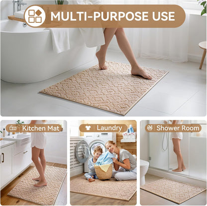 YDKGL Bathroom Rugs Non Slip, Super Absorbent Quick Dry Bath Mats for Bathroom, Foam Weave Texture Thin Bath Rugs Washable with Rubber Backing Fit Under Door Outside Shower,16" x 24“