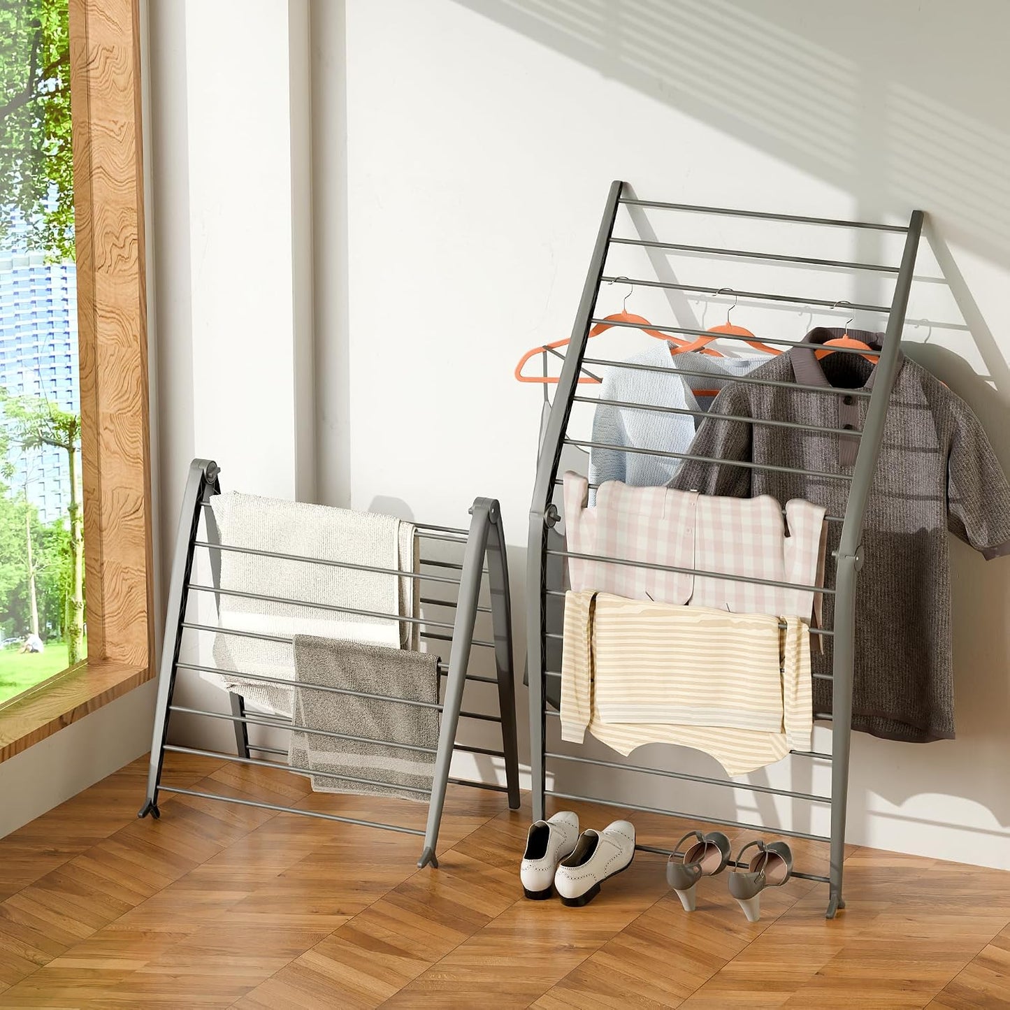 Whitmor Spacemaker Folding Drying Rack, Freestanding Indoor Clothes Dryer, Space Saving Compact Design, 6"L x 26"W x 51.5"H, White