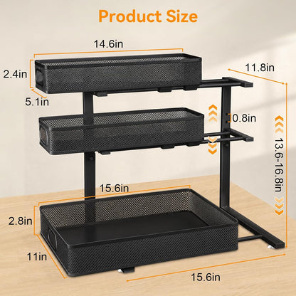 Under Sink Organizer for Bathroom, 3 Tier Adjustable Height Under Sink Storage, Sliding Pull Out Cabinet Organizer Shelf, Metal Multi-Purpose Cabinet Organizer for Kitchen (2 Pack, White)