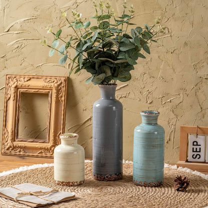 Ceramic Vases Set of 3, Modern Rustic Decorative Flower Vases for Farmhouse Home Decor, Table Shelf Mantel, Living Room, Entryway, Kitchen Centerpiece – Modern Rustic