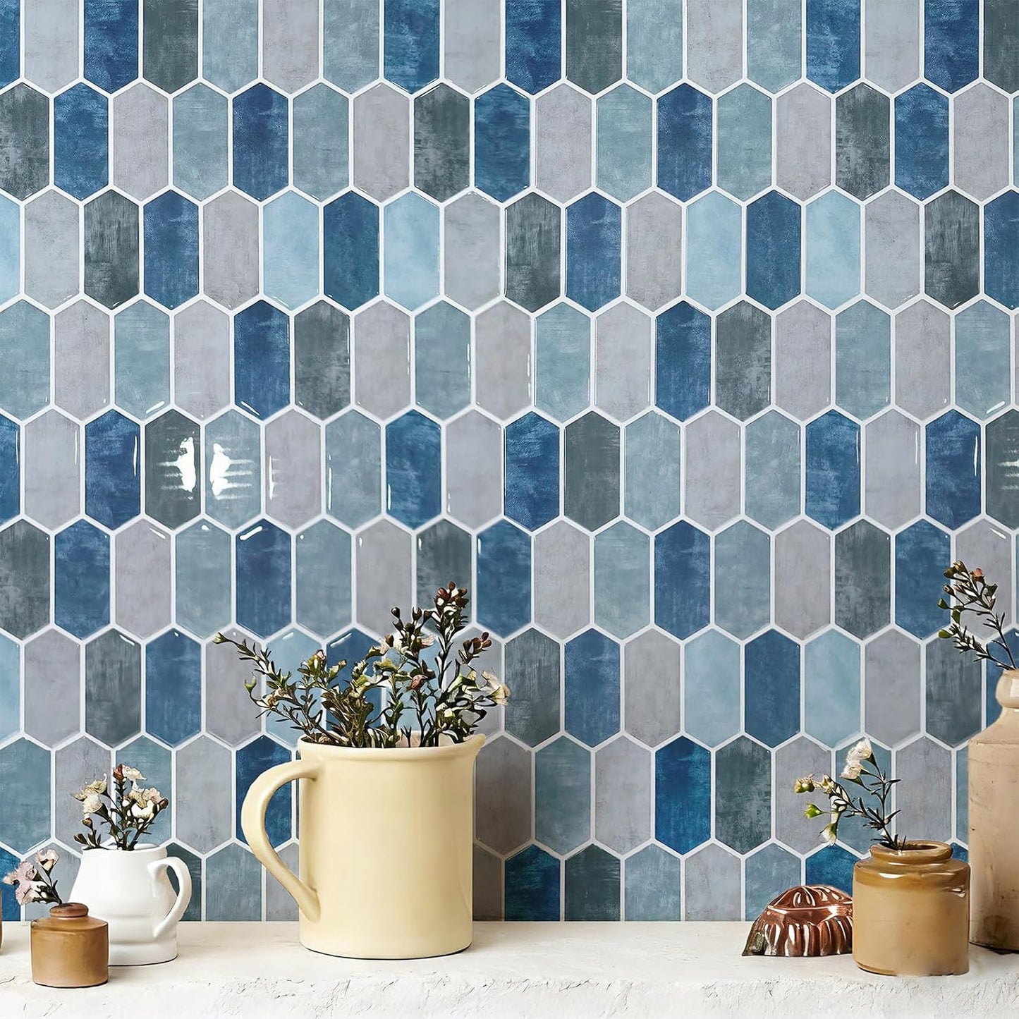 5 Sheets Peel and Stick Backsplash, Self Adhesive Wall Tiles, 3D Adhesive Tile Backsplash, 12"x12"Premium Self Adhesive Wall Tiles Peel and Stickfor Kitchen, Bathroom, RV(Spring Moss)