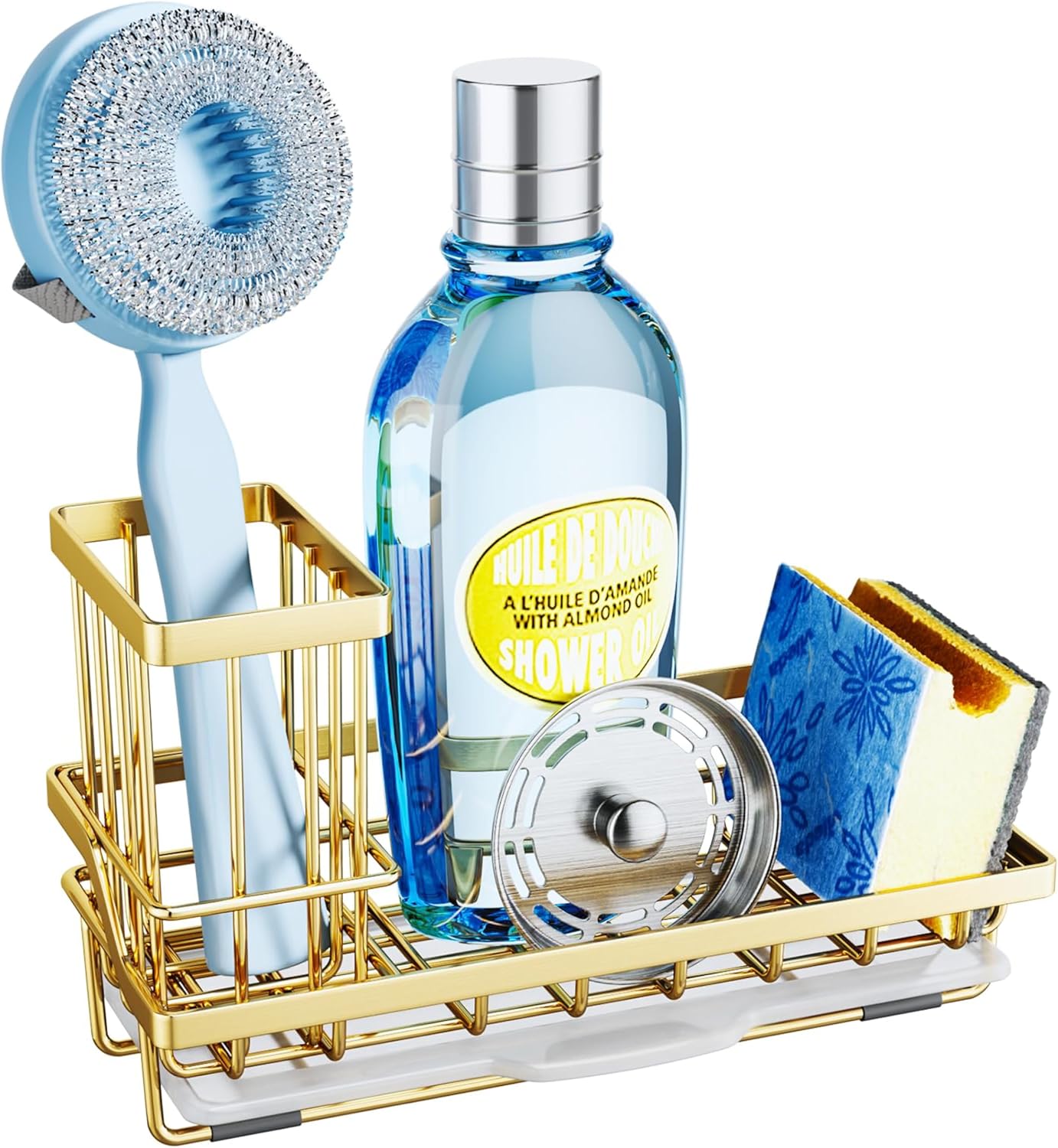 SWTYMIKI Sink Caddy Sponge Holder - Kitchen Sink Organizer with High Brush Holder for Countertop to Hold Dish Soaps and Sponges, Stainless Steel, Black