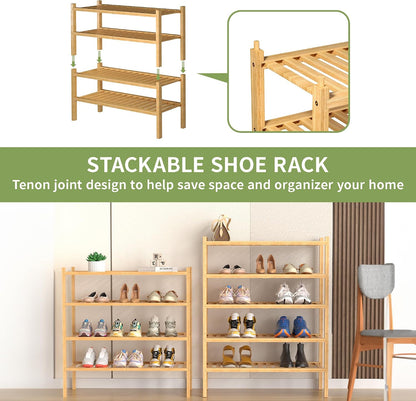 ROMGUAR CRAFT 3 Tier Bamboo Shoe Rack for Closet Free Standing Wood Shoe Shelf Storage Organizer for Entryway Small Space Stackable 27"x11"x20" (Natural)