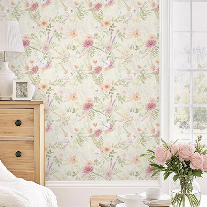 Dimoon 17.3''x78.7'' Peel and Stick Wallpaper Floral Cute Contact Paper Vintage Village Country Cottage Wallpaper Farmhouse Yellow Beige Renter Friendly Geometry Waterproof Embossed Kitchen Bedroom