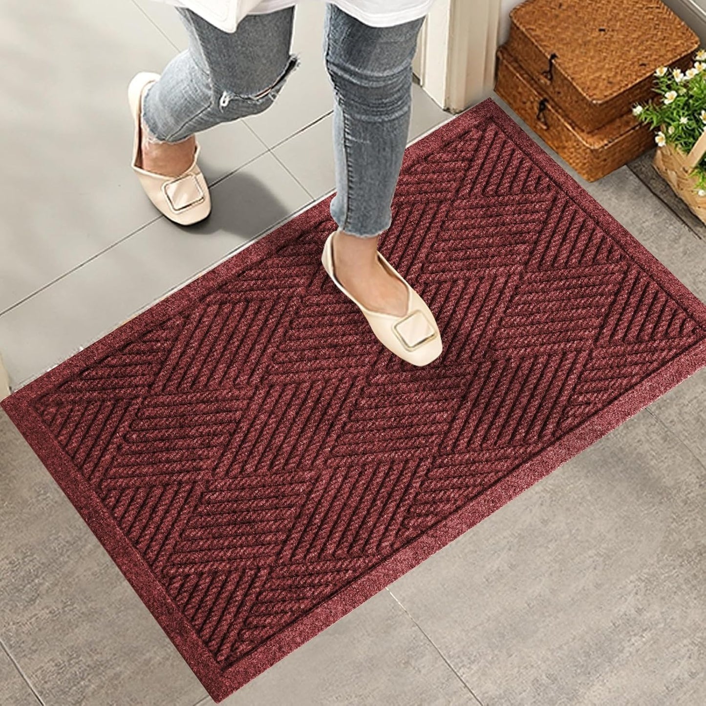 HIYARD Sturdy Front Door Mat, Absorbent Muddy Dirt Resist Welcome Door Mats Outdoor Indoor, Stain and Fade Resistant, Non-Slip Rubber Backing Low Profile Doormat for Entryway, 30×17, Beige