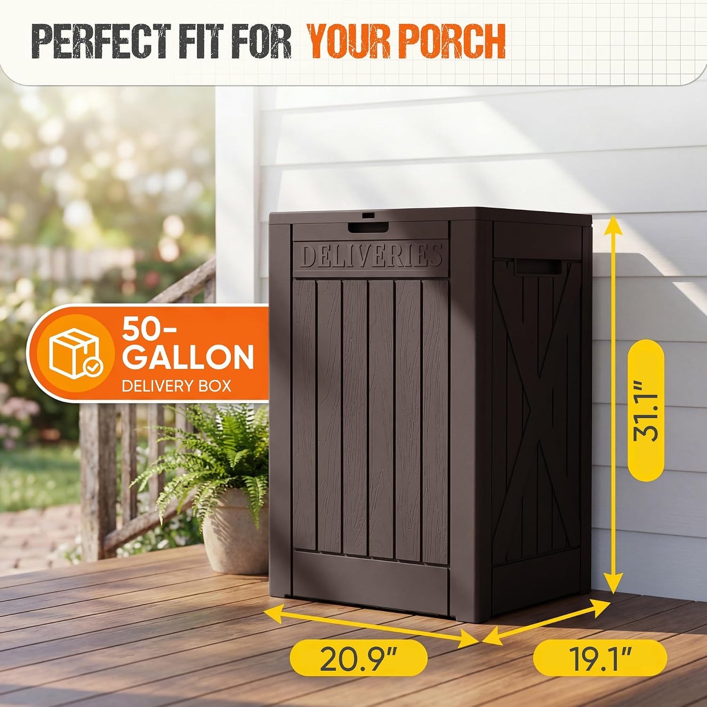 Flamaker Resin Deck Box 120 Gallon Waterproof Large Outdoor Indoor Storage Box Imitation Wood Resin for Patio Furniture Garden Tools and Pool (Black)