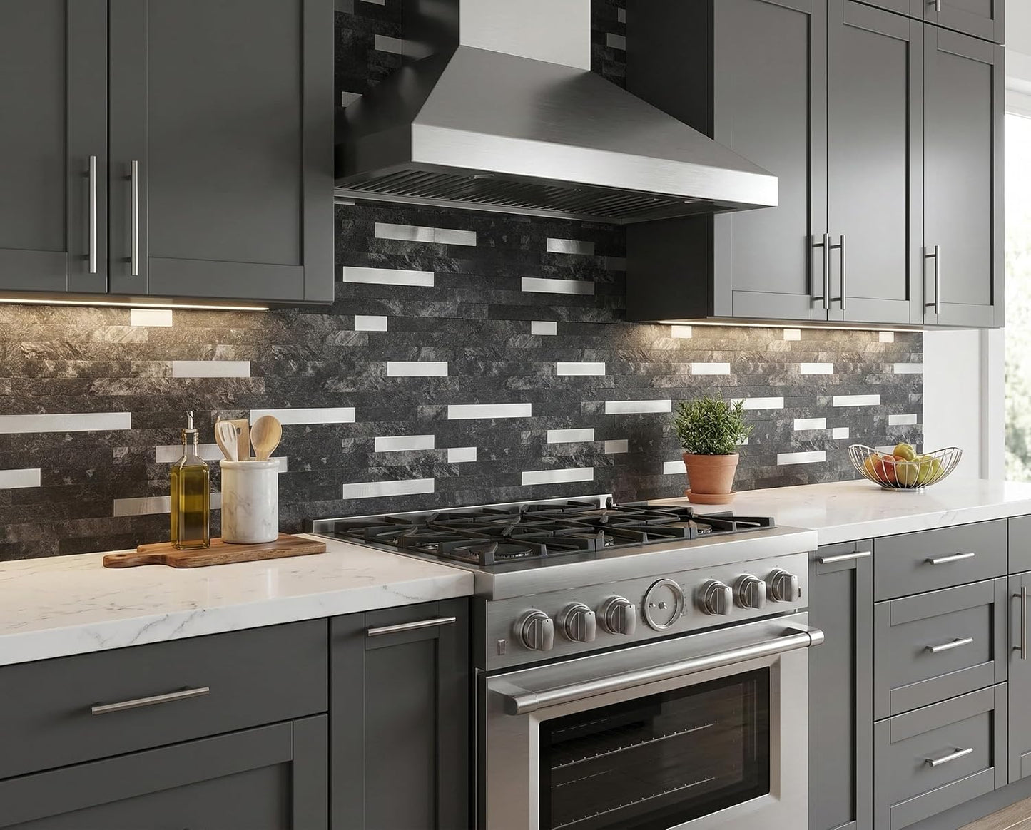 Yipscazo 2026 New Upgrade 11.34" X 11.57" Peel and Stick Backsplash, Stick on Backsplash Tiles for Kitchen, Bathroom, Fireplace (10 Sheets, Beige Rocks + Rose Gold)