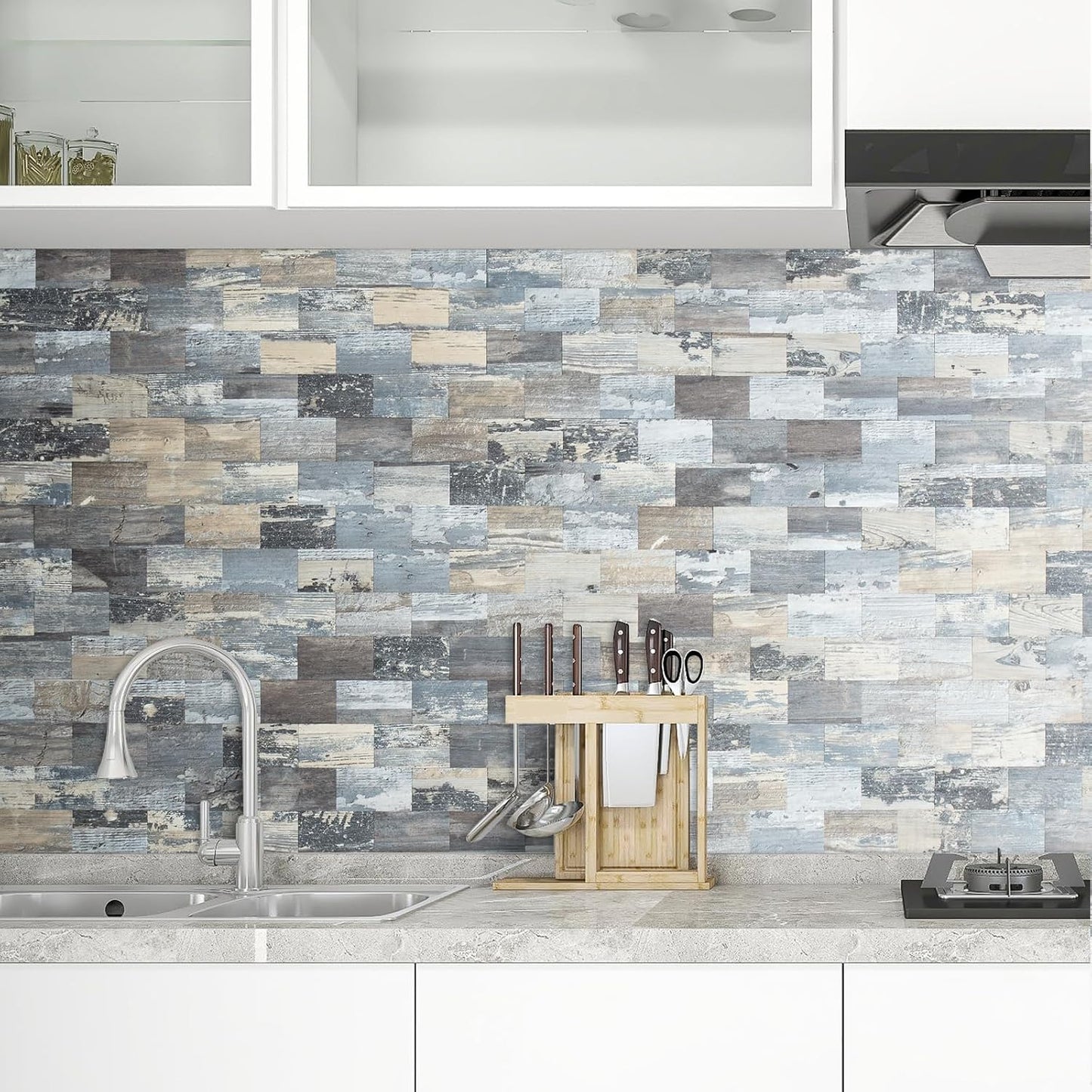 DICOFUN 10-Sheet Polished White Thick PVC Peel and Stick Backsplash, Ceramic Look Subway Tile White Kitchen Backsplash Peel and Stick Wall Tiles
