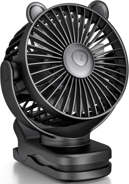 KIDEE Portable Clip on Fan, Small Desk Fan Battery Operated, 360° Rotation, Cute Design, 3 Speed, Mini Table Fan USB Rechargeable, Personal Cooling Baby Stroller Fan for Home Office Outdoor Travel