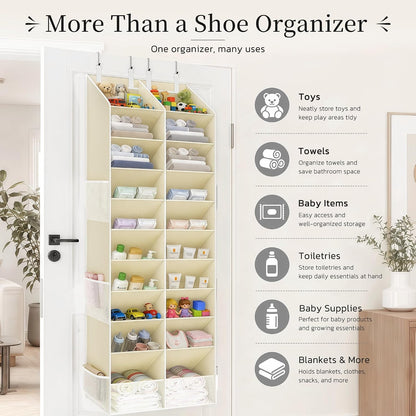 Criusia Over the Door Shoe Organizer, 20-30 Pairs Heavy-Duty Hanging Shoe Storage with Large Pockets, 10-Tier Door Shoe Rack with 4 Hooks for Sneakers Sandals Heels Boots (Black)