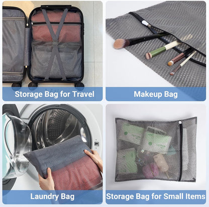 6Pcs Organic Cotton Mesh Laundry Bags for Delicates, Durable Mesh Wash Bags, Sturdy Zipper Laundry Bag for Underwear, Clothes, Shoes, Socks, (3 Large, 3 Medium)