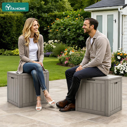 YITAHOME 134 Gallon Large Deck Box | Waterproof Resin Outdoor Storage Box with Lock, Doubles as 2-Person Bench Seating for Patio Furniture Cushions,Garden Tools &