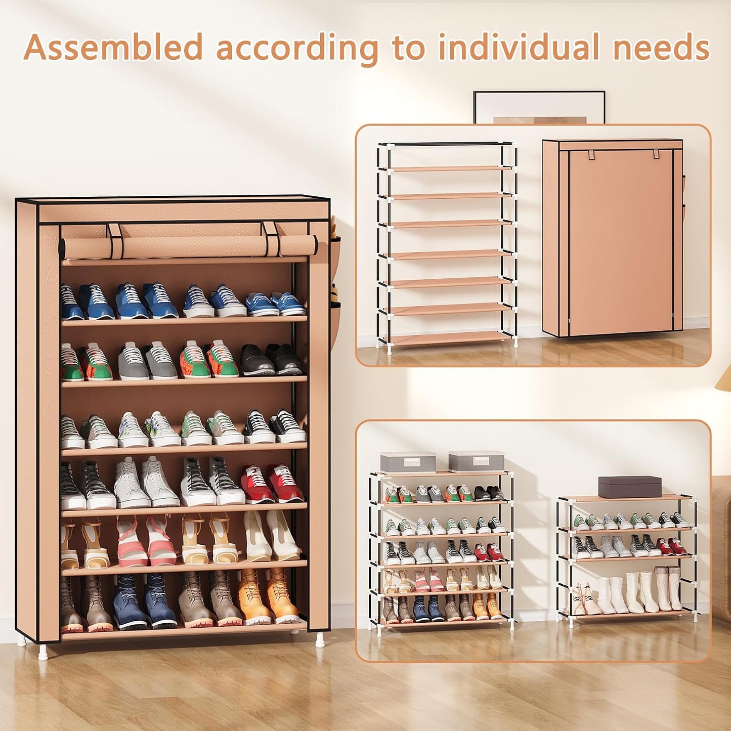 Laiensia 9-Tier Vertical Shoe Rack Organizer, Space Saving Shoe Storage Organizer, Non-Woven Cover Shoe Shelf Holds 36-45 Pairs for Bedroom, Hallway, Closet Entryway, Black