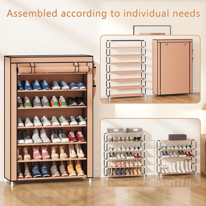 Laiensia 9-Tier Vertical Shoe Rack Organizer, Space Saving Shoe Storage Organizer, Non-Woven Cover Shoe Shelf Holds 36-45 Pairs for Bedroom, Hallway, Closet Entryway, Black