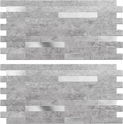 Peel and Stick Backsplash Tile Waterproof Removable PVC Wall Sticker 3D Faux Stone Marble Brick White Accent Panels (White Marble - Metal Silver, 20 Tiles - 9 sq. ft. (0.84 M²))