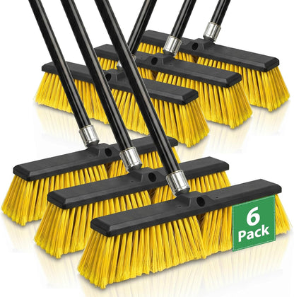 18" Push Broom Outdoor, Heavy Duty Broom with 62" Long Handle, Stiff Bristle Garage Broom for Patio Deck Driveway Concrete Floor Shop Warehouse Cleaning