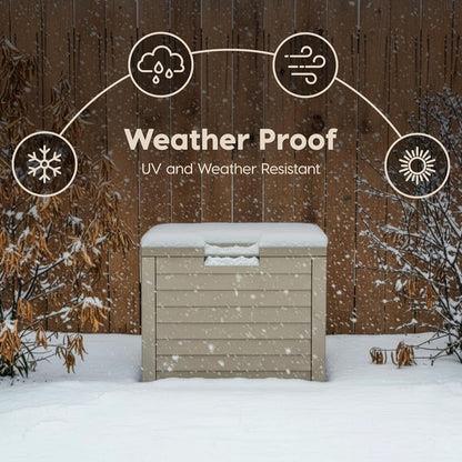 IRIS USA 35-Gallon Outdoor Deck Delivery Storage Box, Lockable & UV-Protected, Weather-Resistant Patio Storage for Cushions, Garden Tools & Packages, Waterproof Resin, Durable & Stylish Design - Beige