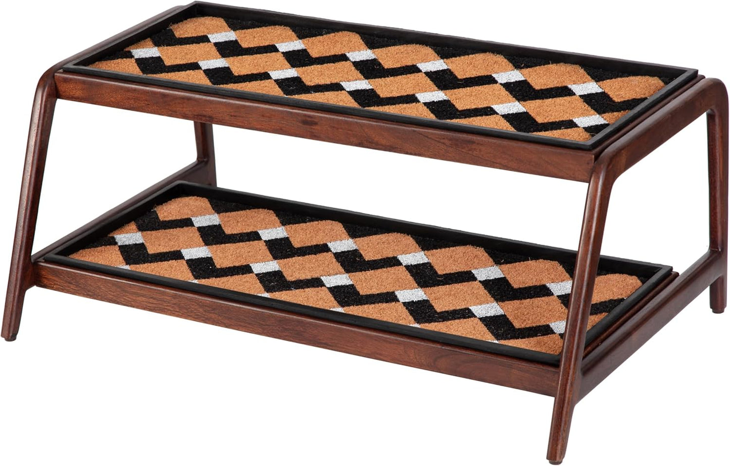 Anji Mountain Heavy Duty Waterproof Wooden Shoe Storage Mat Organizer/Boot Storage Tray Multi Use for Entryway with Coir, Gray and Ivory Insert, 1 Tier, Fits 2 Pair (26.5" Wide)