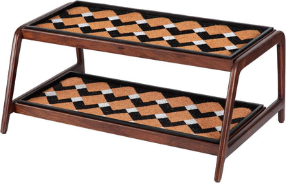 Anji Mountain Heavy Duty Waterproof Wooden Shoe Storage Mat Organizer/Boot Storage Tray Multi Use for Entryway with Coir, Gray and Ivory Insert, 1 Tier, Fits 2 Pair (26.5" Wide)