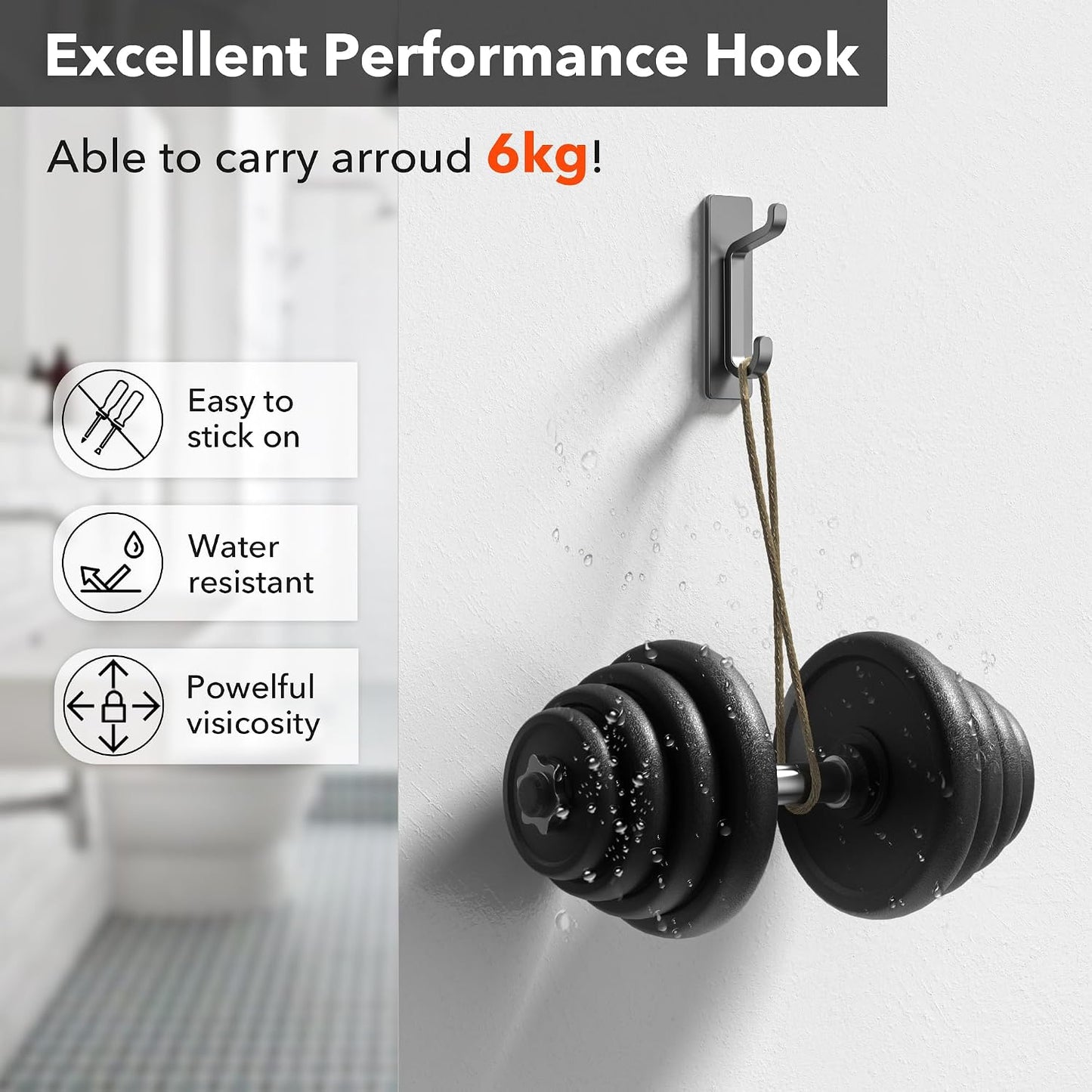 pickpiff Wall Hooks for Coat and Towel: 13LB Strong Adhesive Door Hanger Stick on, White 4 Pack