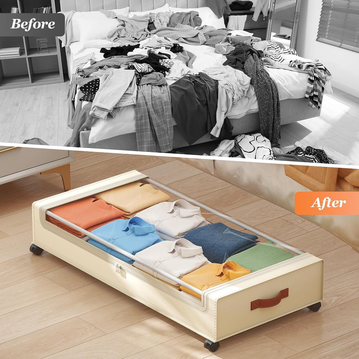 Yecaye Under Bed Storage with Wheels, 2 Pack Under Bed Storage Containers, 60L Underbed Shoe Storage with Clear Window & Label, Rolling Under Bed Metal Drawer for Clothes, Shoes, Books, Blankets