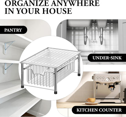 Simple Houseware Stackable 2 Tier Sliding Basket Organizer Drawer, Chrome