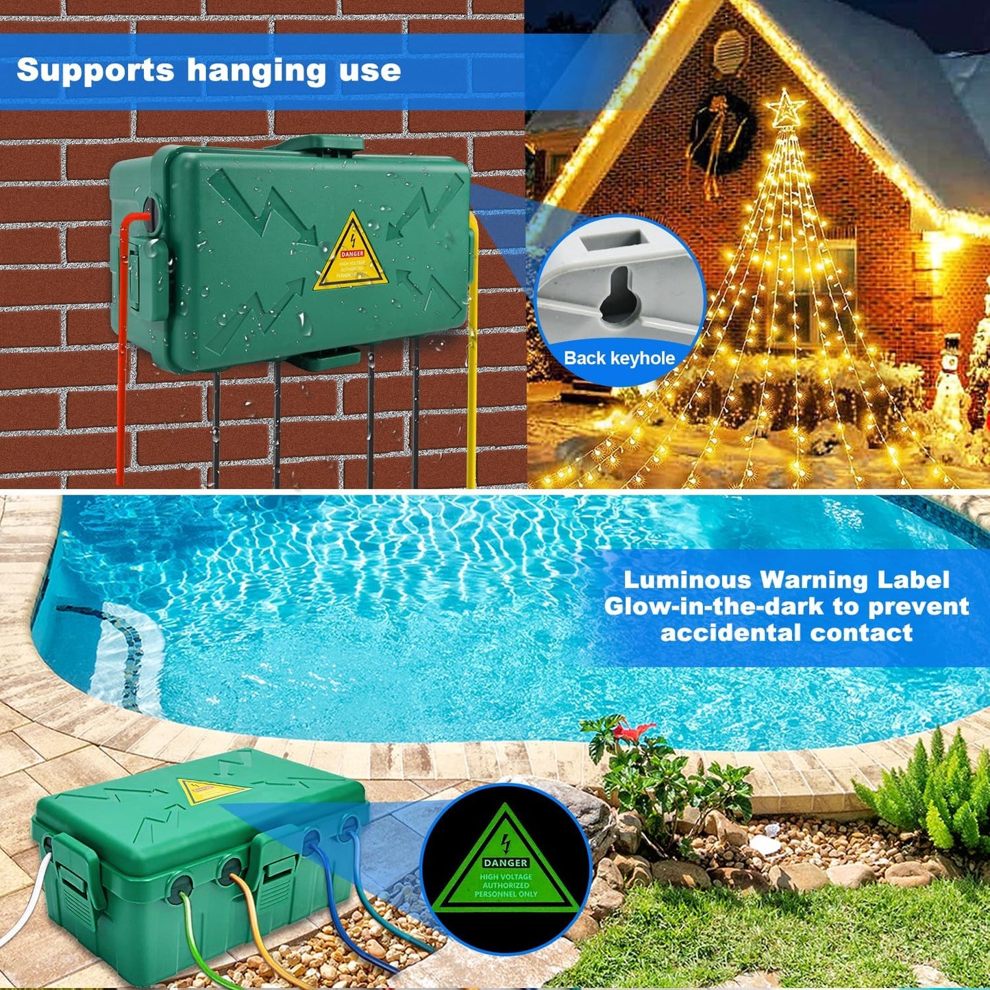 Hrensaw Large Outdoor Electrical Box(12.5x8.5x5inch),IP54 Waterproof Outdoor Outlet Covers,Weatherproof Extension Cord Covers Protect Outlet,Plug,Timer,Power Strip,Holiday Light,Green