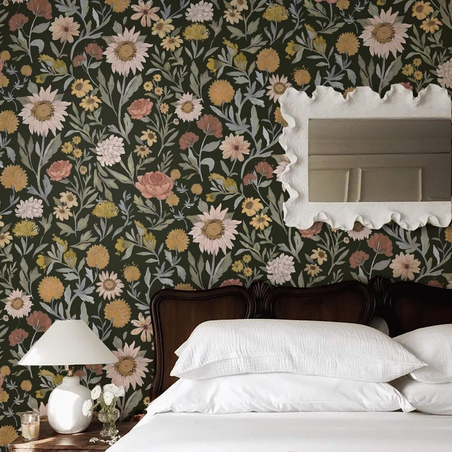 Dimoon 17.3''x78.7'' Peel and Stick Wallpaper Floral Cute Contact Paper Vintage Village Country Cottage Wallpaper Farmhouse Yellow Beige Renter Friendly Geometry Waterproof Embossed Kitchen Bedroom