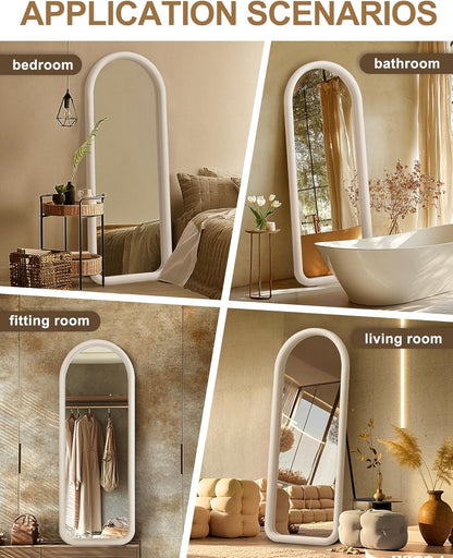 Delma Arched Full Length Mirror, Free Standing Floor Velvet Finish Frame Mirror for Leaning or Hanging, Soft Touch Bedroom & Living Room Decor, Brown