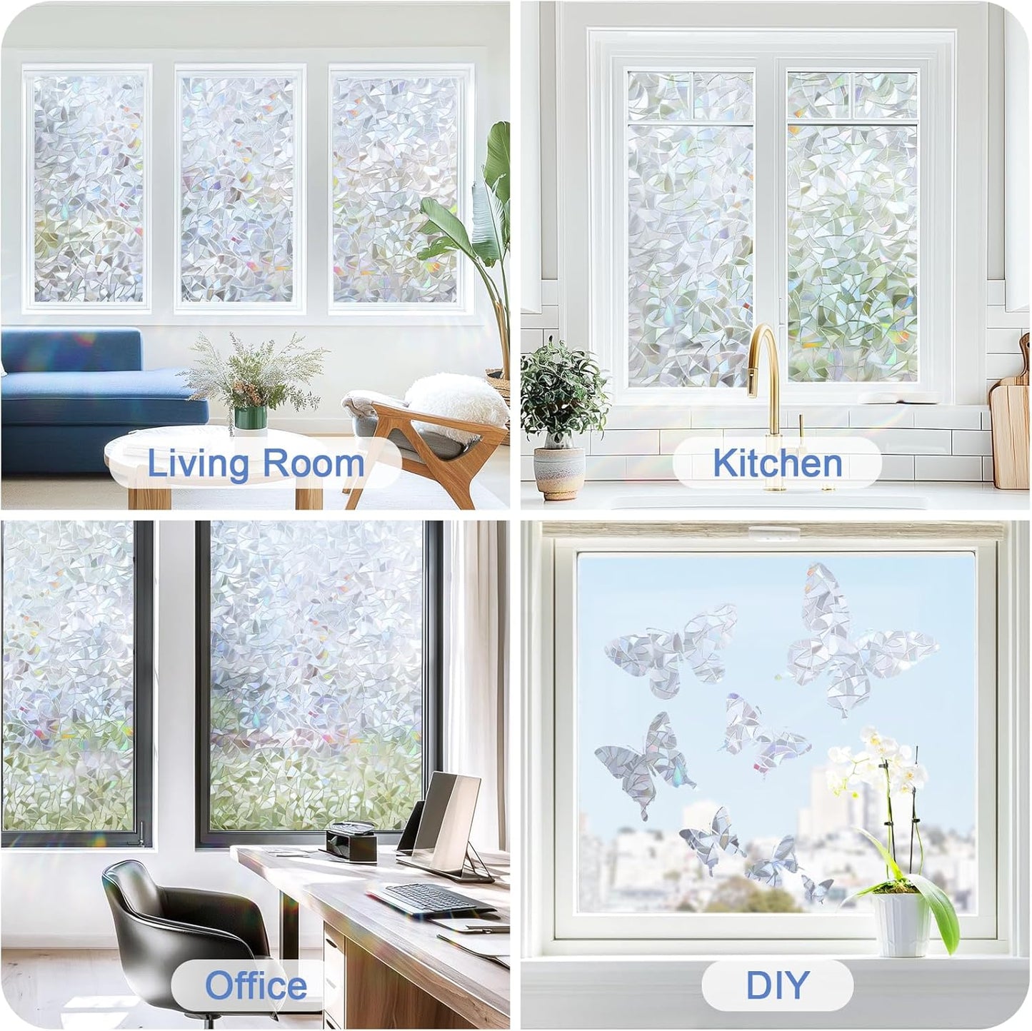 Haton Window Privacy Film, Stained Glass Rainbow Film Decorative Window Clings, Static Cling Sun Blocking Stickers Decals Coverings Tint for Home Heat Control, Non-Adhesive 17.5" x 78.7"