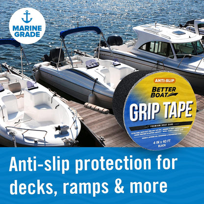 Better Boat Anti Slip Tape for Outdoor Stair Treads, Non-Skid Grip for Stairs and Steps, 4" x 40ft Roll, Clear Waterproof Traction, Weather-Resistant Friction Floor Tread for Dogs and Steps