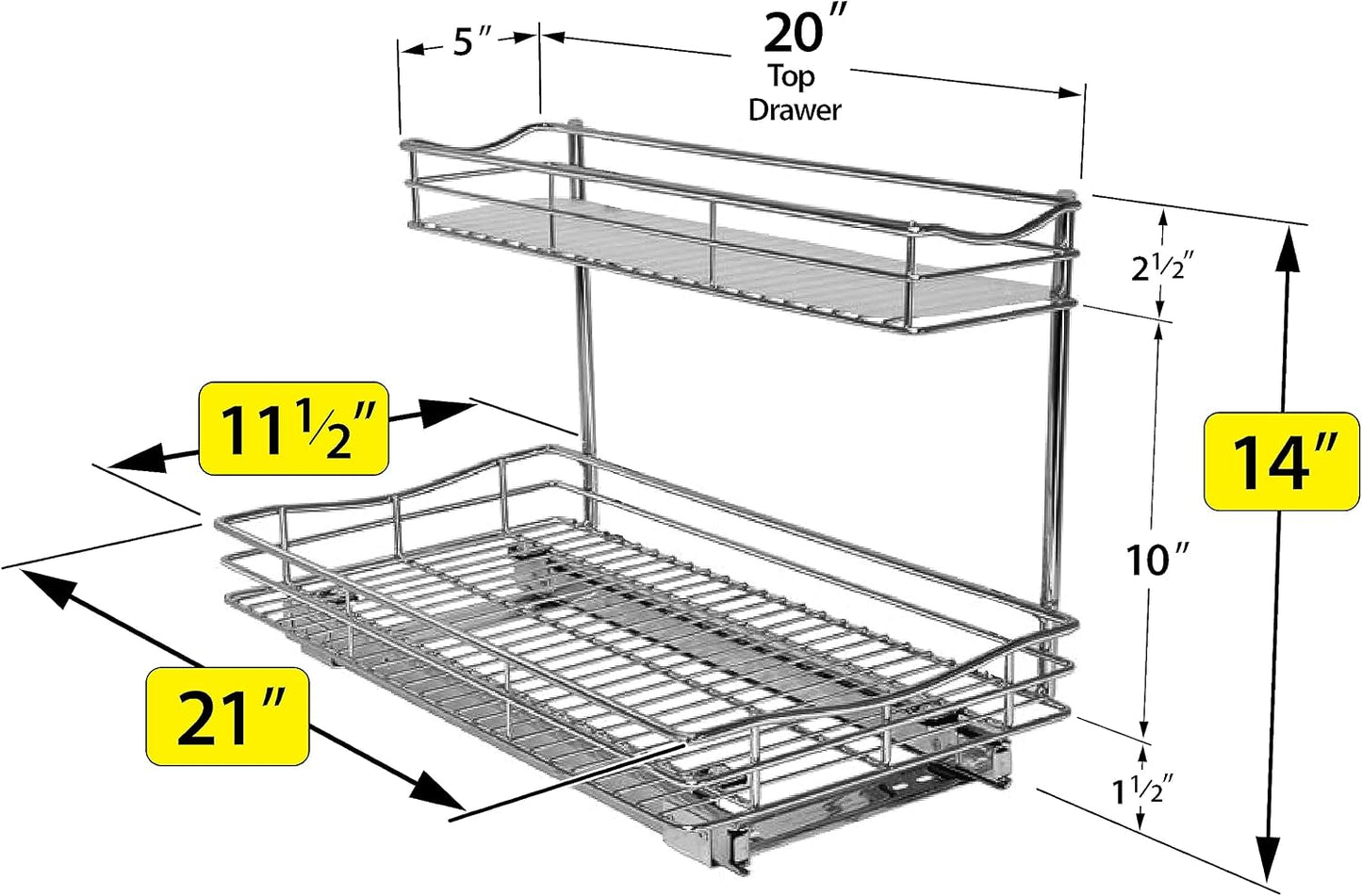 LYNK PROFESSIONAL® Pull Out Under Sink Kitchen Cabinet Organizer - 11.5 in. x 18 inch deep Drawer - Sliding Shelf Organizer for Cabinets and Undersink Storage Shelves - Lifetime Ltd. Warranty – Chrome