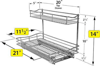 LYNK PROFESSIONAL® Pull Out Under Sink Kitchen Cabinet Organizer - 11.5 in. x 18 inch deep Drawer - Sliding Shelf Organizer for Cabinets and Undersink Storage Shelves - Lifetime Ltd. Warranty – Chrome