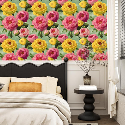 BOKEBEVE Watercolour Floral Peel and Stick Wallpaper Boho Vibrant Contact Paper Renter Friendly Wall Paper for Countertop Cabinet Wall Shelf Liner Removable Blue Colorful 17.5 x 118In