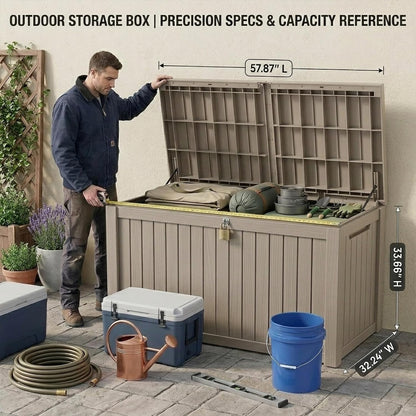 270 Gallon Lockable Resin Outdoor Storage Box, Waterproof & Weather Resistant Deck Box for Patio Cushion, Garden Tools & Pool Accessories, Black