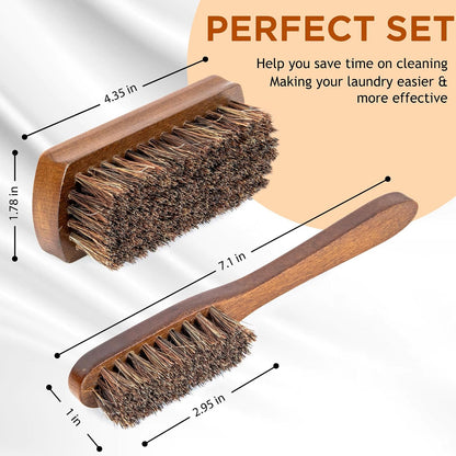 TAKAVU Laundry Brush Set, Soft Boar Bristle, Gentle on Delicate Fabrics | Stain Scrub Brush for Clothes, Upholstery, Delicate Knits, Cotton & Linen, Washable Spot & Garment Care Cleaner