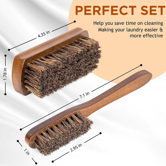 TAKAVU Laundry Brush Set, Soft Boar Bristle, Gentle on Delicate Fabrics | Stain Scrub Brush for Clothes, Upholstery, Delicate Knits, Cotton & Linen, Washable Spot & Garment Care Cleaner