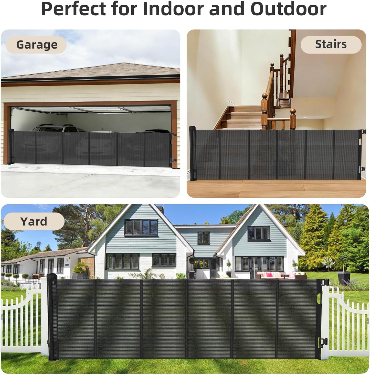 Retractable Baby Gate, 55 in Wide x 33 in Tall Mesh Dog Gate, Hardware Mounted Safety Gate with Double Lock for Doorways, Hallways, Indoor Outdoor, White