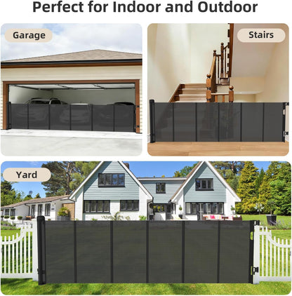 Retractable Baby Gate, 55 in Wide x 33 in Tall Mesh Dog Gate, Hardware Mounted Safety Gate with Double Lock for Doorways, Hallways, Indoor Outdoor, White