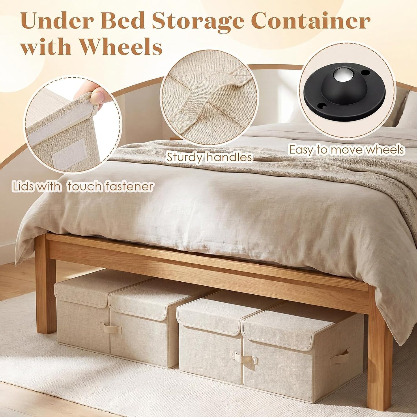 Geelin 4 Pack Under Bed Storage with Wheels, 10 Inch Height 65L Large Capacity Foldable Underbed Storage Bins with Lids & Handles, Easy Assembly Rolling Under Bed Containers for Clothes Blankets Shoes