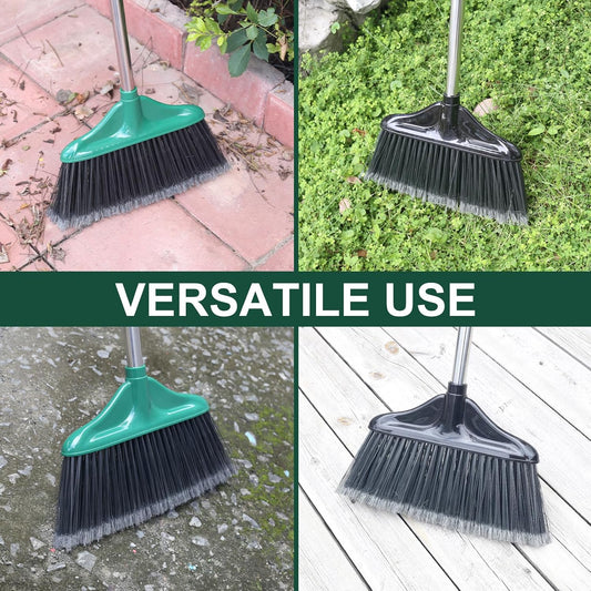 18 inches Push Broom Outdoor Garden Broom with 63" Long Handle for Deck Driveway Garage Yard Patio Concrete Floor Cleaning(Red)
