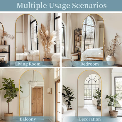 Full Length Mirror with Stand, 71"x28" Arched Full Body Large Stand Up Aluminum Frame Floor Standing Mirror, Freestanding Hanging Leaning Mounted for Bedroom Living Room Entryway Gold