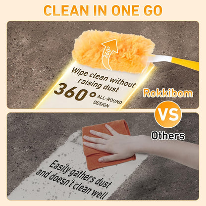 6 ft Heavy Duty Extendable Duster Handle with 50 Refills for Swiffer Duster, 360° Multi-Surface Dusters with 4X Cleaning Power for Home, Ceiling Fans, Windows, Dusting Hard-to-Reach Areas (Orange)