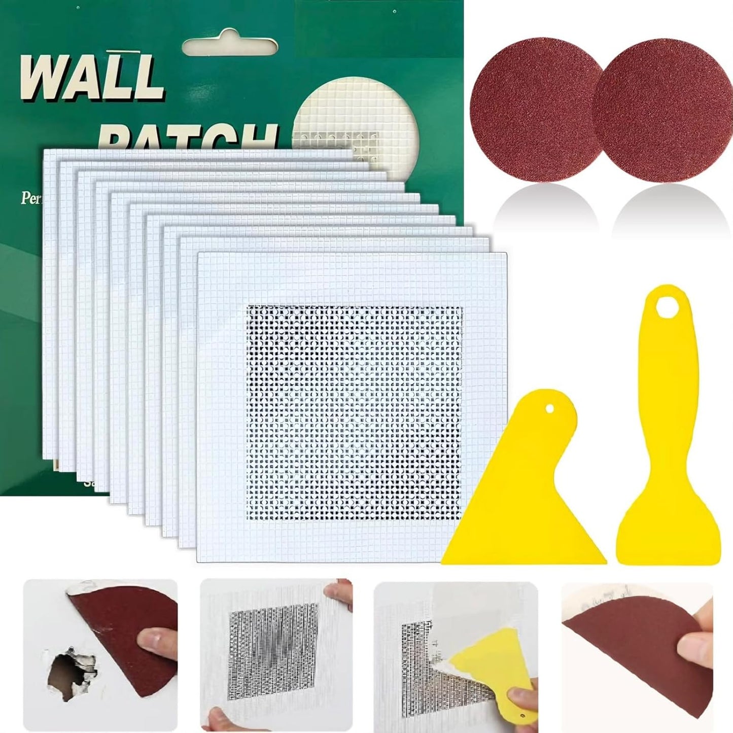14 Pack Drywall Repairs Patch, Drywall Repair Kit with Extended Self-Adhesive Mesh, Wall Patch Repair Kit, Dry wall Repair Tool, Drywall Patch Wall Repair Patch Kit, 2 Inch Drywall Hole Repair Patch